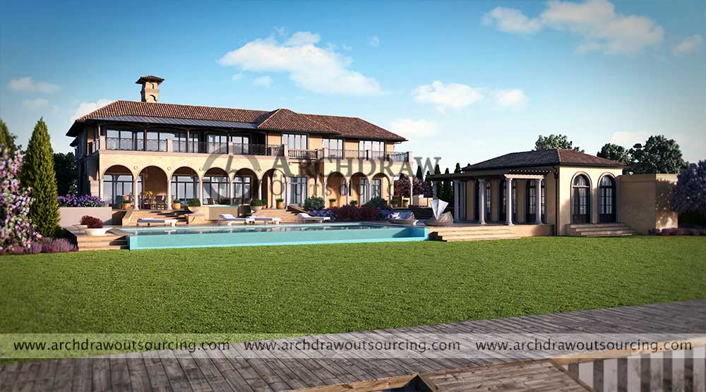 Villa Exterior 3D Rendering US