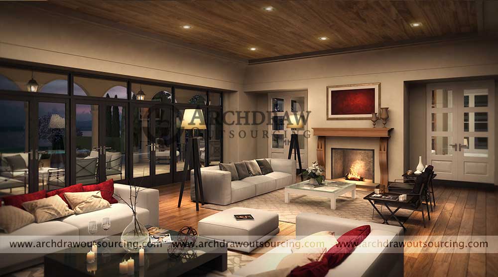 Villa Interior Furniture 3D Rendering US