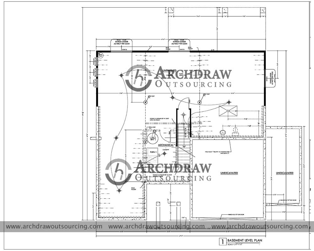 Basement Level Plan Drawing - Colorado