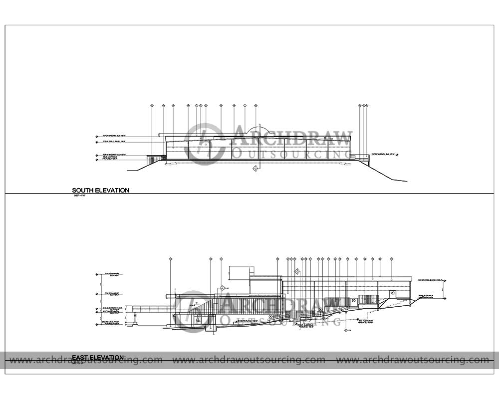 Auditoriam East South Elevation Plan Drawing US