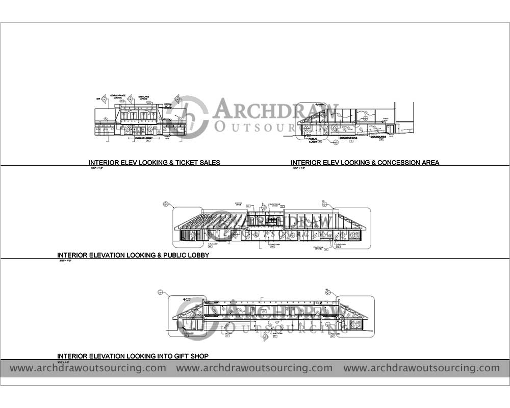 Auditoriam Interior Elevation Plan Drawing US