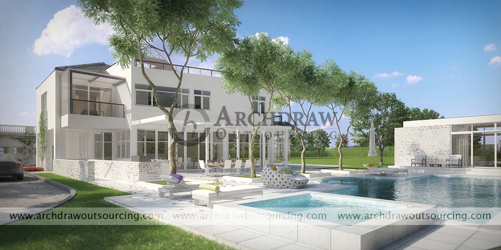 Resort Club Exterior 3D Rendering Muscat