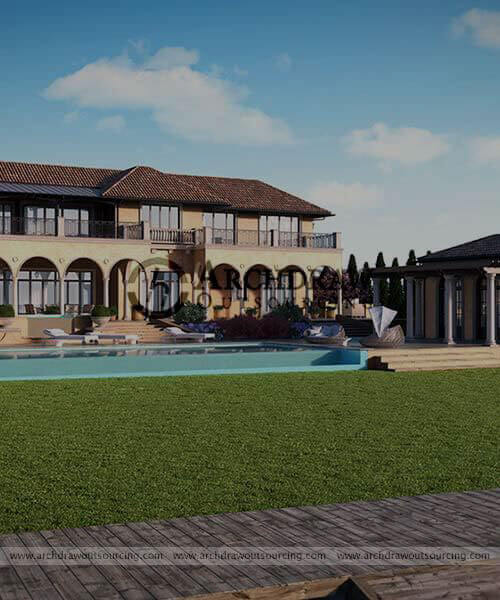 Villa Exterior Interior 3D Rendering