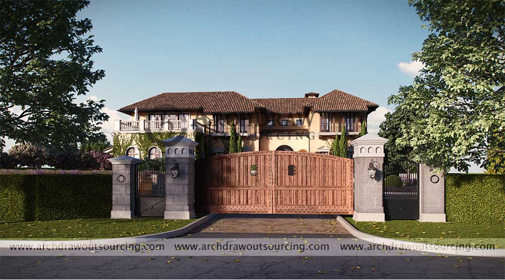 Villa Bunglow Exterior 3D Rendering Pennsylvania