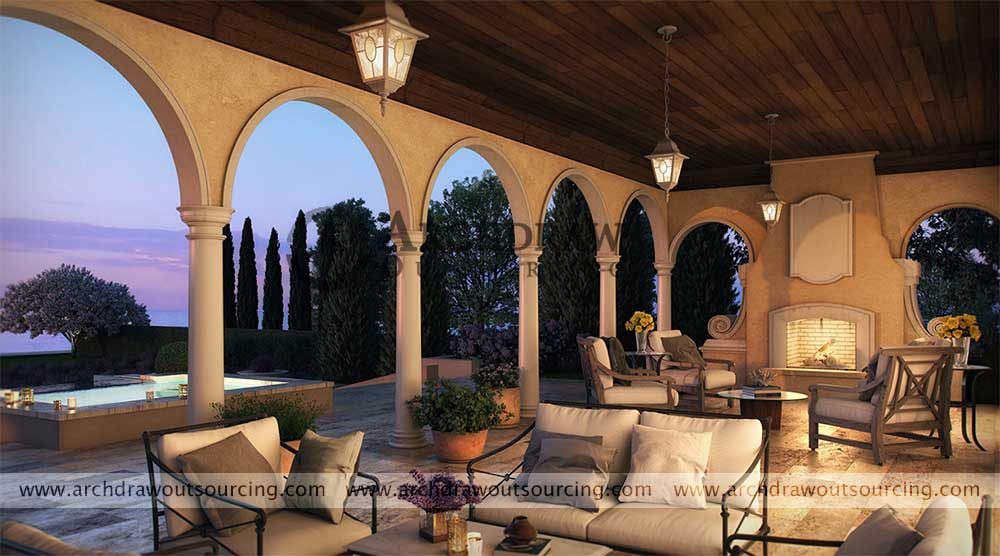 Villa Interior Exterior 3D Rendering US